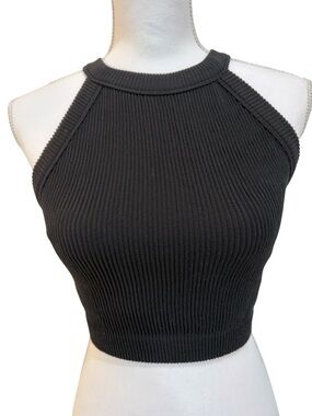 aerie Black Ribbed lined Crop top size large
